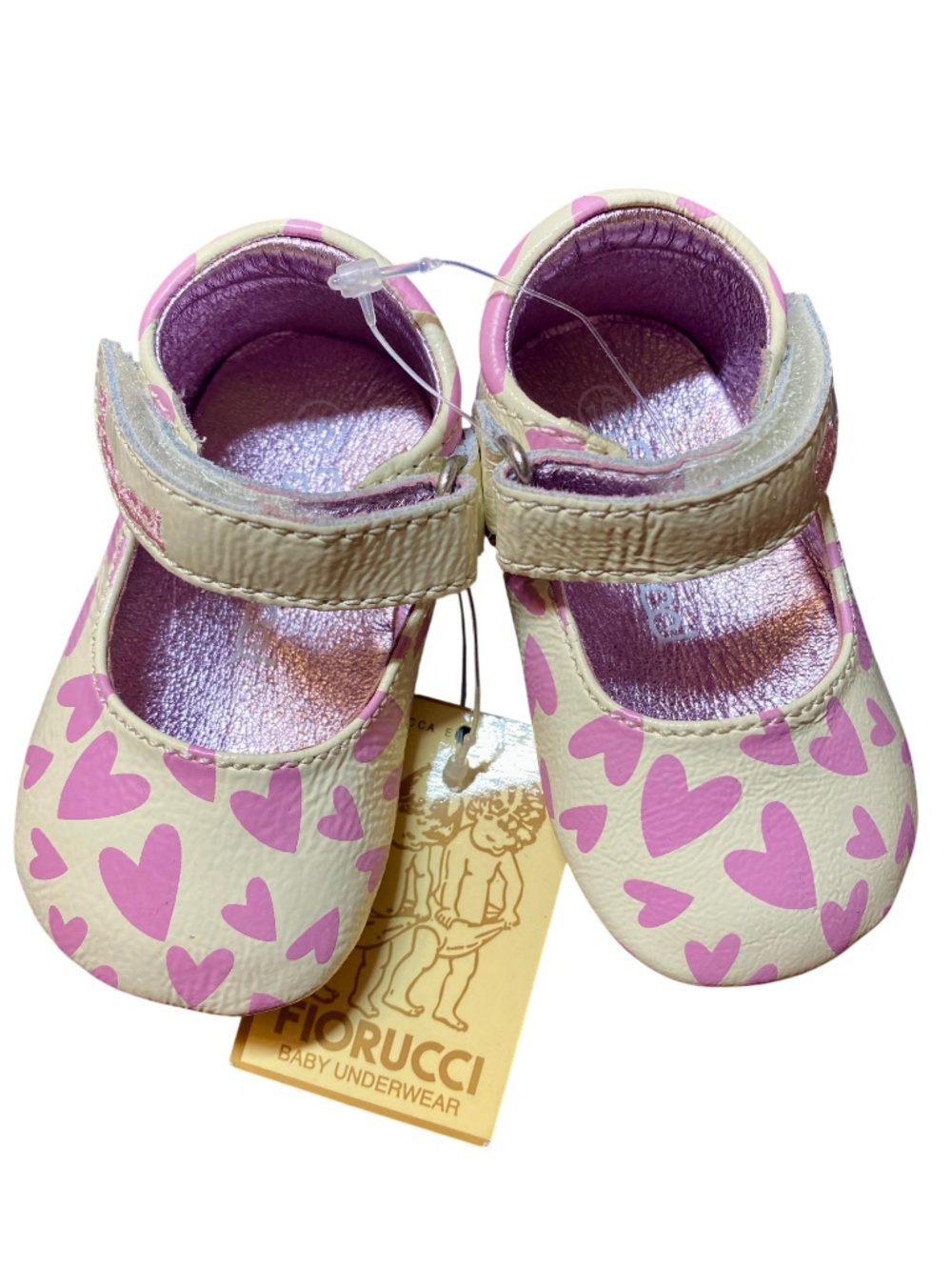 Vintage Fiorucci Baby Pink Heart Patent Leather Mary Jane Shoes NWT Sz 16 EU